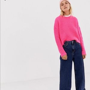 neon pink crewneck sweater